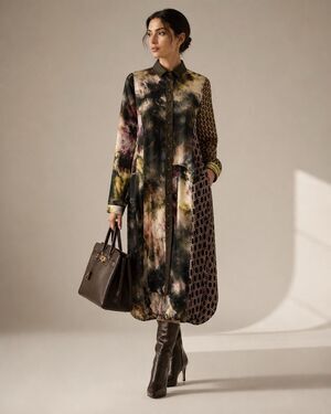 Alembika Supernova Button Up Collared Long Sleeve Multi Midi Dress Size 2 USA M